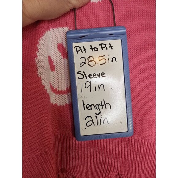 Just Polly Pink Daisy,Smiles Knit Sweater Cropped Raw Distressed Hem Oversized - Picture 3 of 9